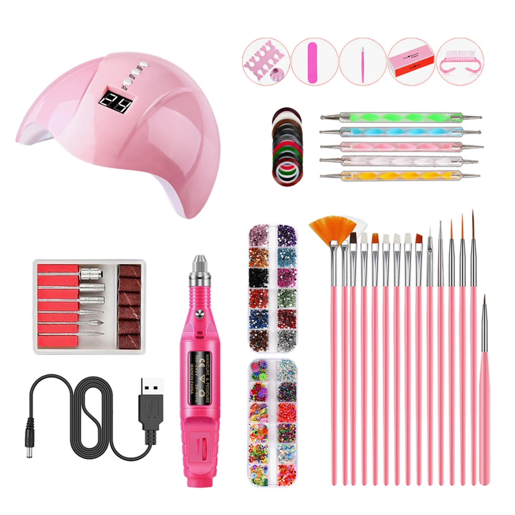

12 Pieces UV Gel Nail Dryer Curing Lamp Polisher Painting Brushes Nail File Bits