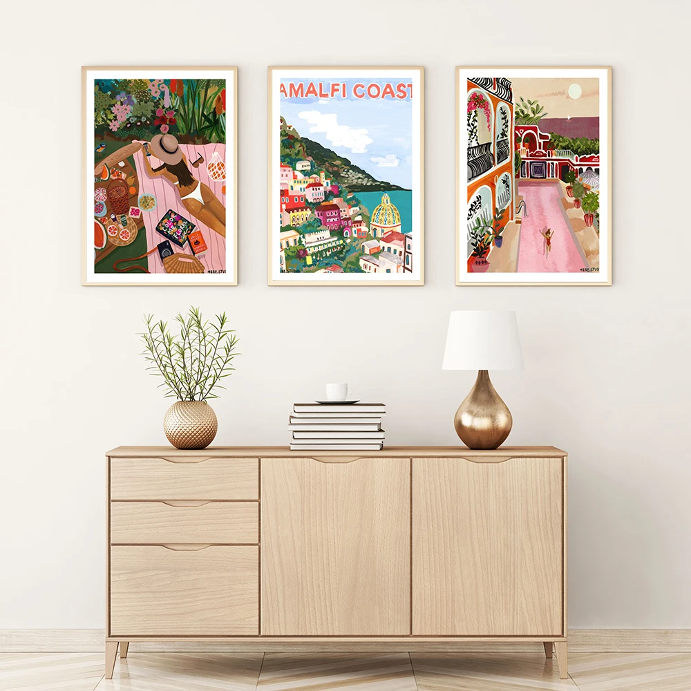 

Moroccan Travel Poster Gate Palm Art Print Nordic Sunset Mosque Canvas Painting Modern Pink Wall Pictures Living Room Home Decor