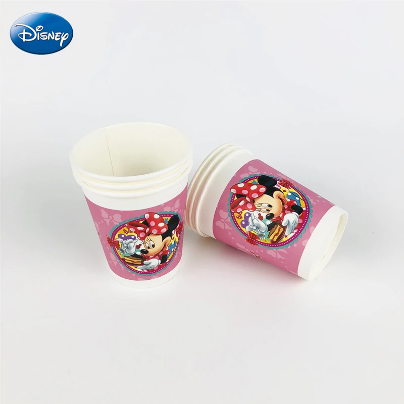 Disney-vajilla desechable de Minnie Mouse para ni&ntilde;os y ni&ntilde;as, decoraci&oacute;n de fiesta de cumplea&ntilde;os, plato de papel, taza, servilleta y suministros de banderas, 56 piezas, novedad-1