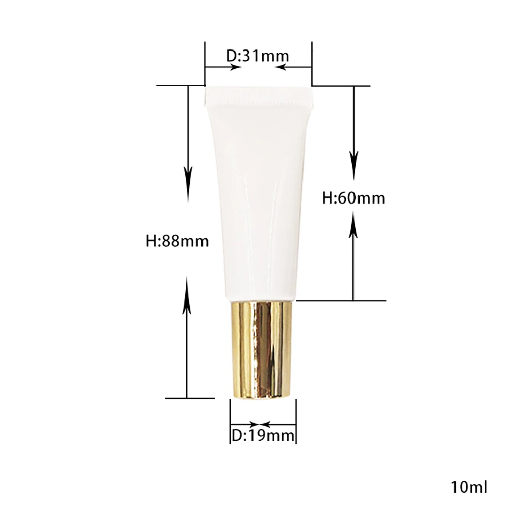 Empty White 10ml Cosmetic Tube with Gold High Rotate Lid
