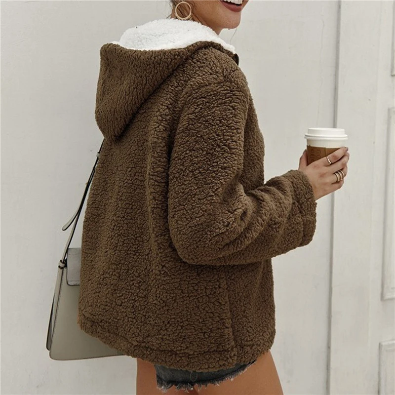 

Sweatshirts Women's Stand Solid Zipped Hooded Cap Autumn Long Sleeve Full Pure Color Plush Sweatshirt Sudadera S-XXL