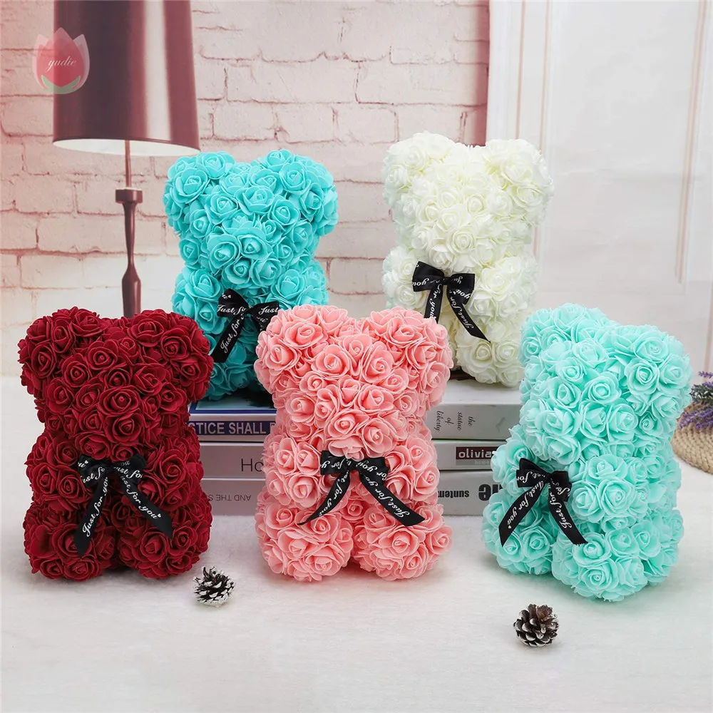 Роскошный плюшевый розовый Мишка 25 см подарок для подруги искусственная Роза