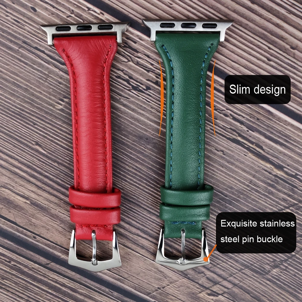 

For apple watch se 6 40mm 44mm strap slim leather band for iwatch series 5 4 3 38mm 42mm apple watch women girls leather straps