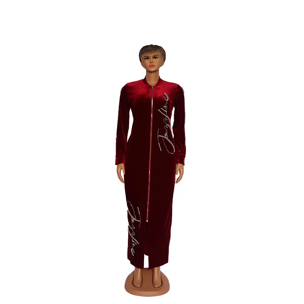 

Diamond Velvet Long Maxi Dress 2021 New African Dashiki Pattern Vestidos Long Sleeve Casual Dresses for Women Islamic Clothing