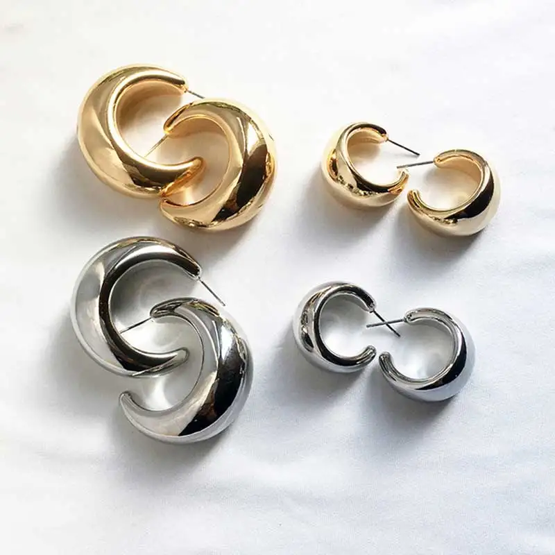 Уличные серьги-гвоздики C круглые кольца массивные золотые маленькие большие