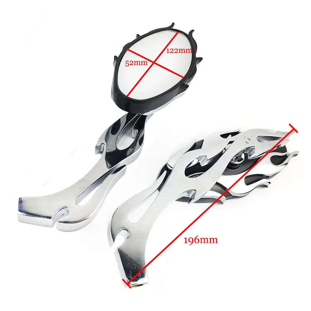 2pcs Chrome Aluminum Rearview Motorcycle Flame Oval Custom Side Mirror 8mm 10mm Scooter For Chopper Honda Yamaha | Автомобили и
