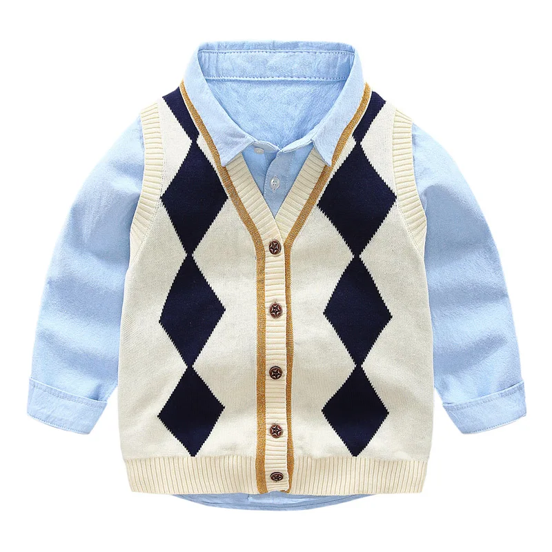 Preppy Style Little Boys Knitted Vest Sweater Children's Waistcoat College Cardigan Baby Kids Casual Sleeveless Knitwear B342 | Мать и
