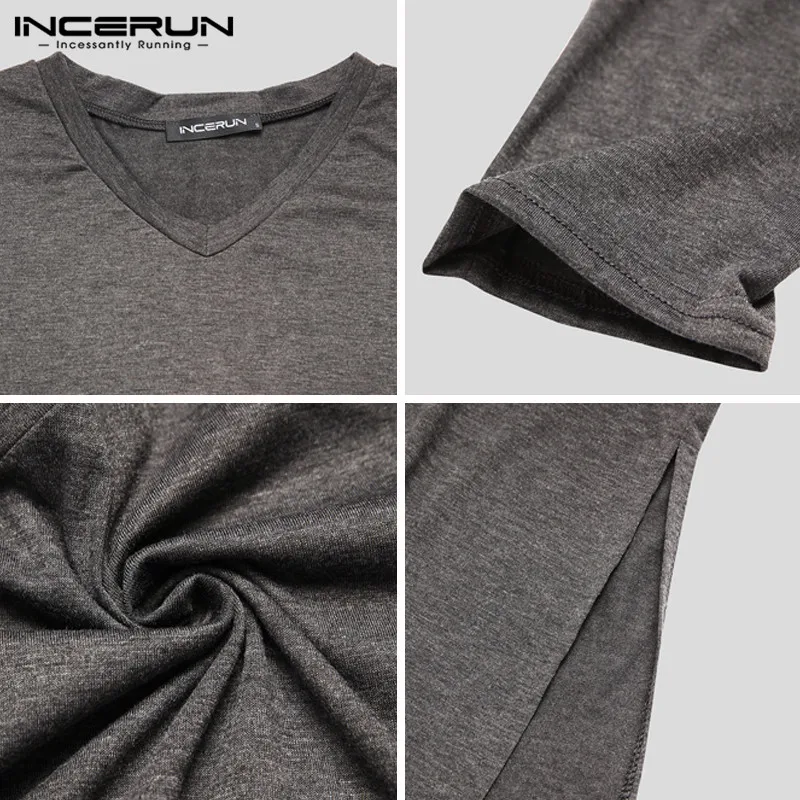 

Men Leisure Sleep Robes Casual Short Sleeve V Neck Sleepwear Fashion Solid Color Cotton Nightgrown Comfortable Homewear INCERUN