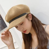 fashion summer octagonal caps short brim newsboy cap breathable straw hats for women sun beach hat berets