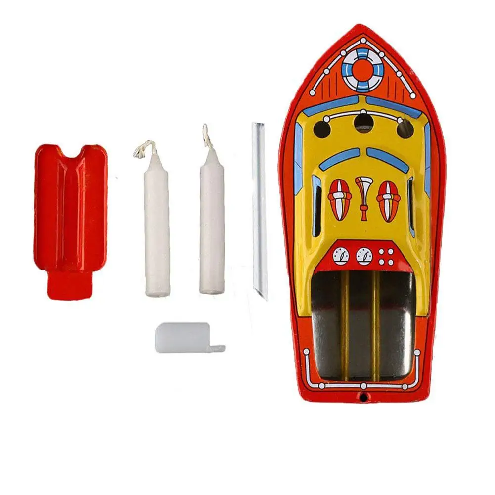 

1Pc Classic Iron Candle Powered Steam Boat Tin Toy European Water Pool Toy Floating Boat Toy Children Birthday Gift
