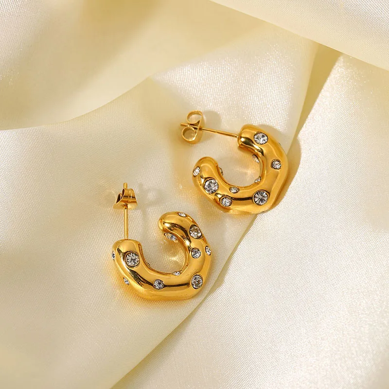

Cz rhinestone pave special C shape hoop earrings for women stainless steel earrings 2022 minimalism dainty jewelry tarnish free