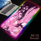 OUIO 900x40 0350x600 мм аниме розовый цветок волос Девушка RGB большой игровой коврик для мыши со светодиодным освещением коврик для мыши геймерский компьютерный Настольный коврик