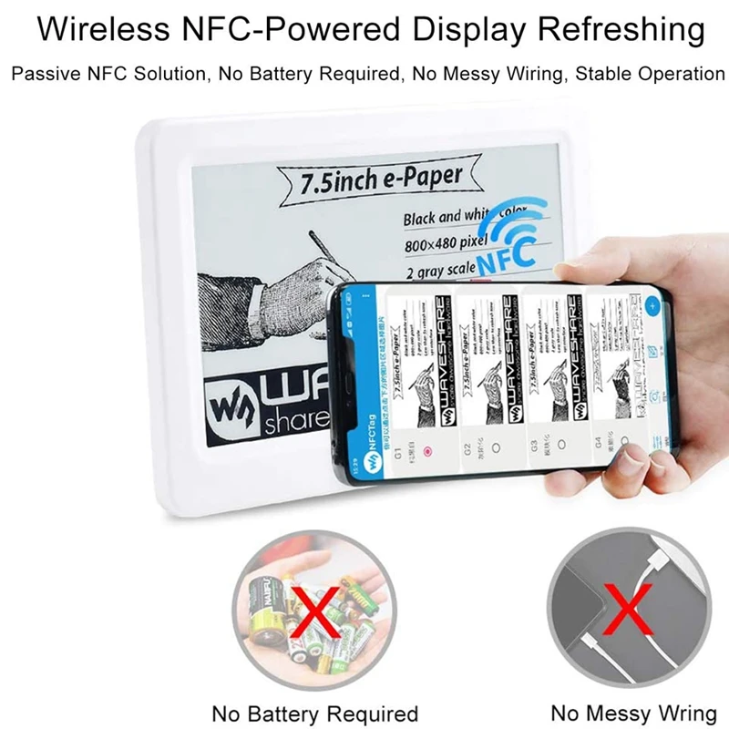 

Waveshare 7.5Inch Passive NFC-Powered E-Paper Evaluation Kit Wireless Powering Data Transfer No Battery Required