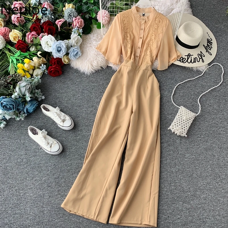 Женский кружевной комбинезон с широкими штанинами Neploe однотонный Облегающий для