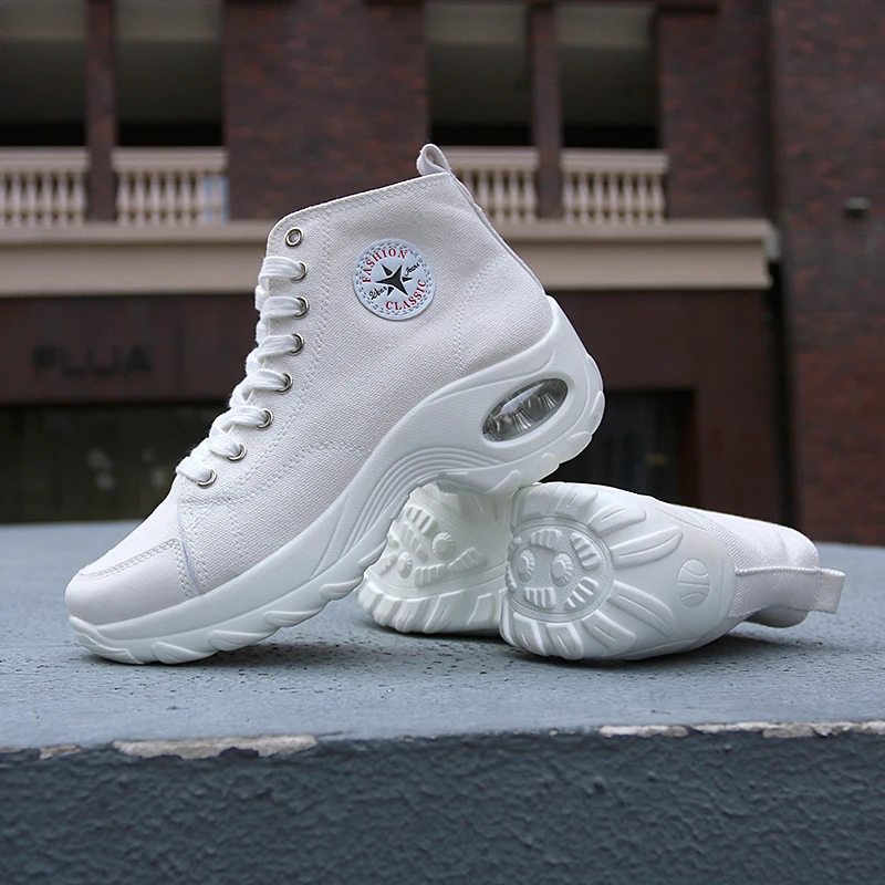 

Fashion Womens Sneakers High-top Canvas Sports Walking Shoes Lace Up Comfortable Wedges Sheos
