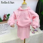 Весенне-осенний комплект из 2 предметов для девочек, Детский свитер + юбка, Детский костюм, Детский комплект с вышитыми буквами и жемчужинами, с пышными рукавами, на возраст от 2 до 7 лет
