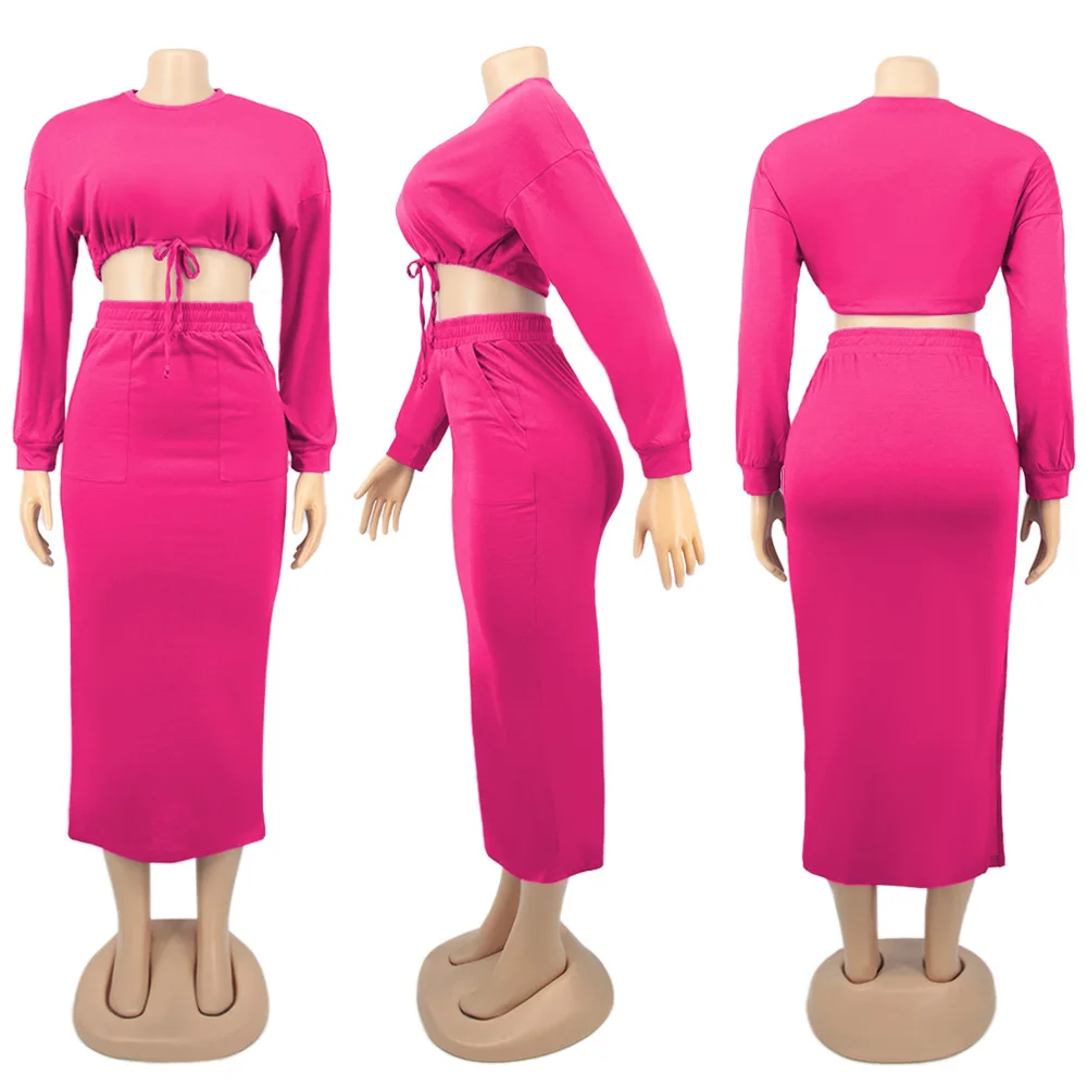 

New Autumn And Winter Fashion Women's Suitsfull Collar Solid Color Long Sleeve Women's Casual Slim Dress Two-Piece Set Outfits