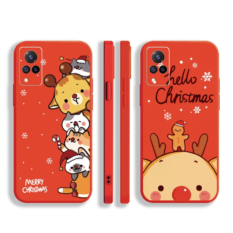 

For VIVO Y12S Y50 Y30 Y20 Y20S Y95 Y91 Y17 Y15 Y12 Y19 Y72 Y52 5G Happy Merry Christmas Straight Edge Silicone Protective Cover