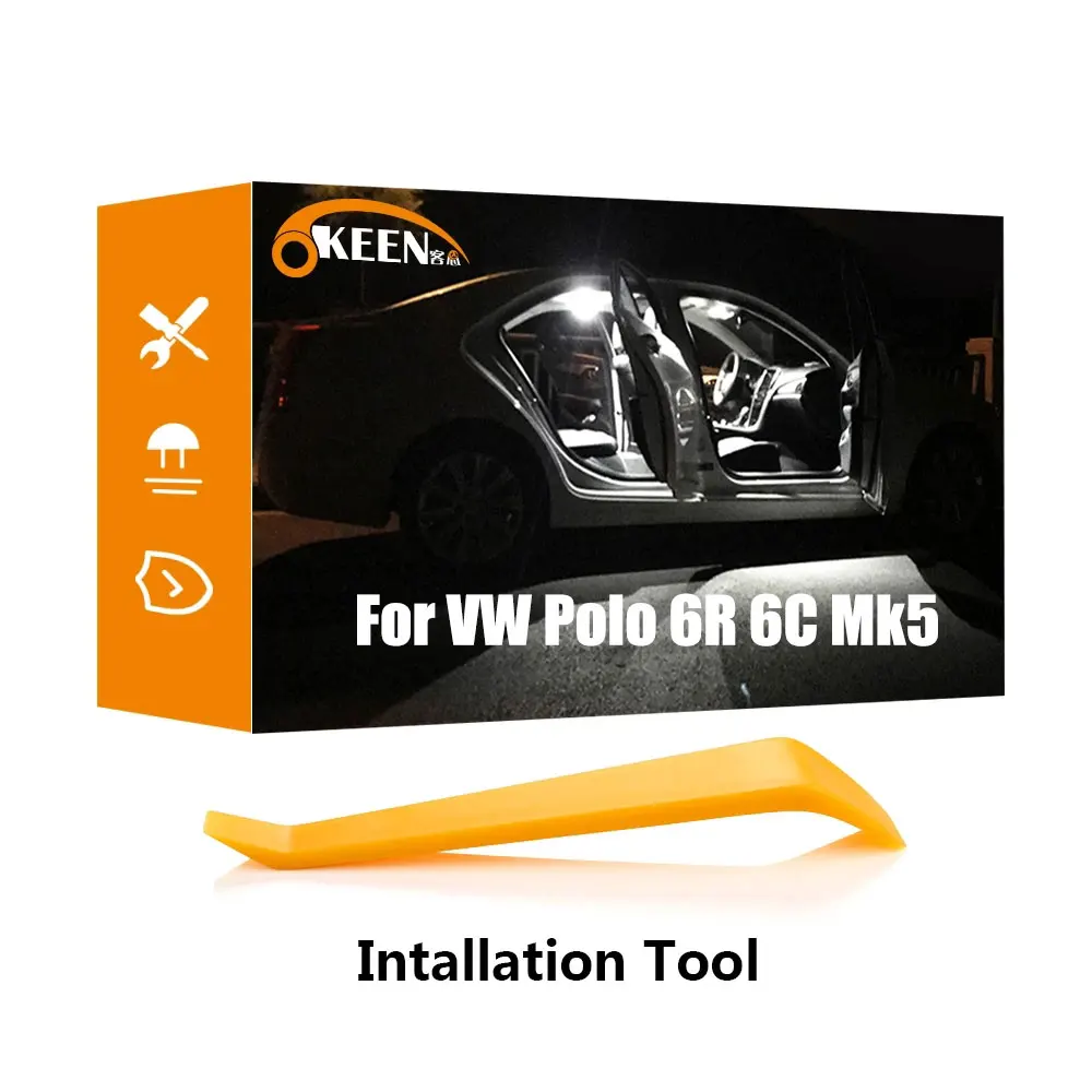 

OKKEN 12 шт. для Volkswagen VW Polo 6R 6C Mk5 2009-2018 комплект светодисветильник карта купольная пластина багажника светодиодные лампы Canbus