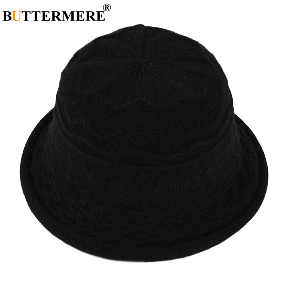 BUTTERMERE Yellow Women Hat Knit Bucket Hat Womens Harajuku Ladies Solid Autumn Winter Fisherman Hat