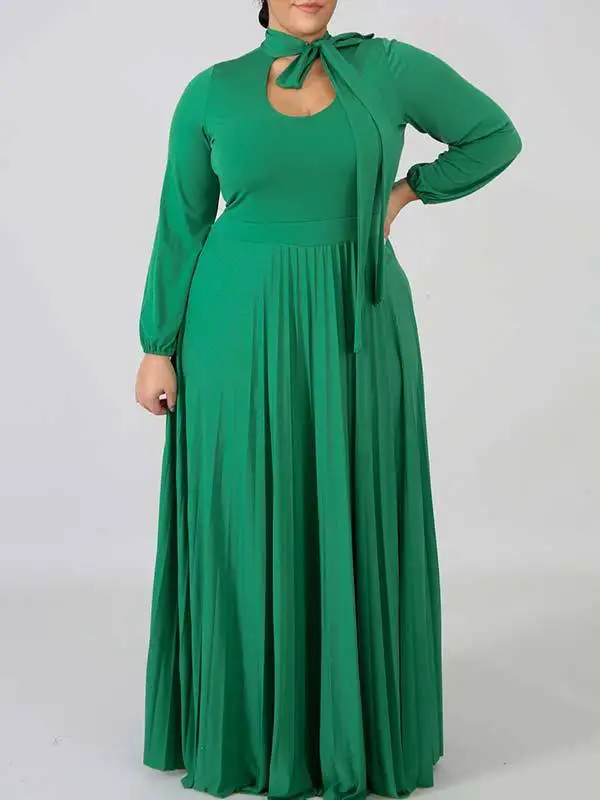 

2021 Newest Dress Women Fashion Bow Tie Long Sleeves Full Skirt Plus Size L-5XL Party Office Lady's Dresses Spring Autumn