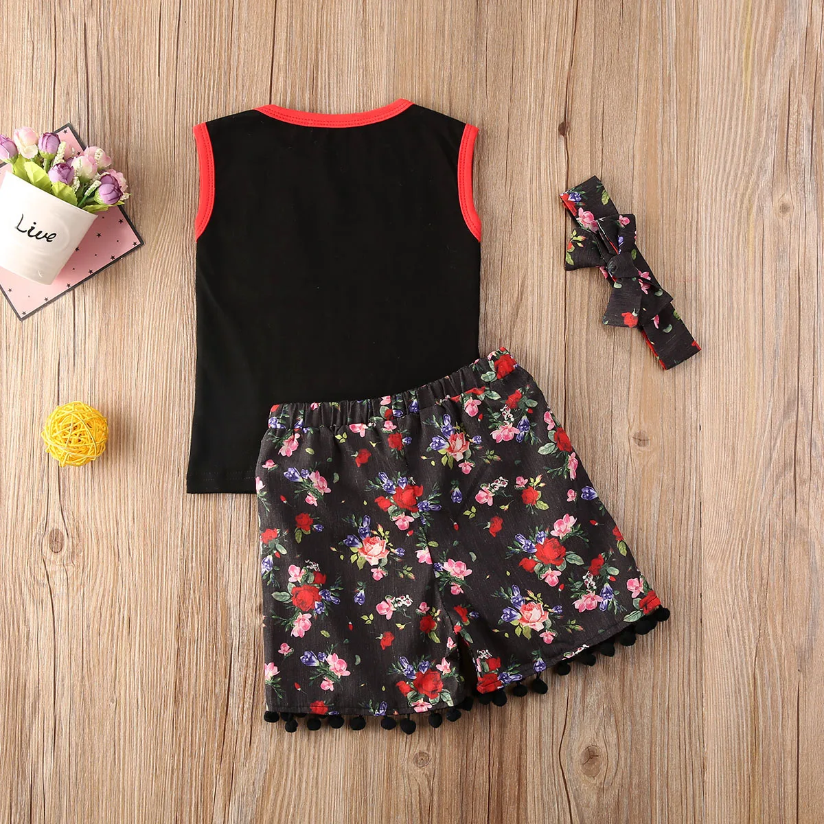 

0-3Y Toddler Newborn Infant Baby Girl Flower Clothes Set Vest Tops Pom Pom Shorts Outfit Summer Costumes