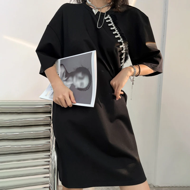 

Асимметричное платье для женщин, лоскутное мини-платье с круглым вырезом и коротким рукавом, с высокой талией, женская летняя одежда, новинк...