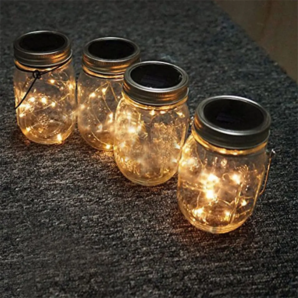 

ICOCO Solar Mason Jar Light Waterproof Fairy Hanging Lamp+Steel Hanger Outdoor Landscape Decor Lamp for Holiday Wedding Party