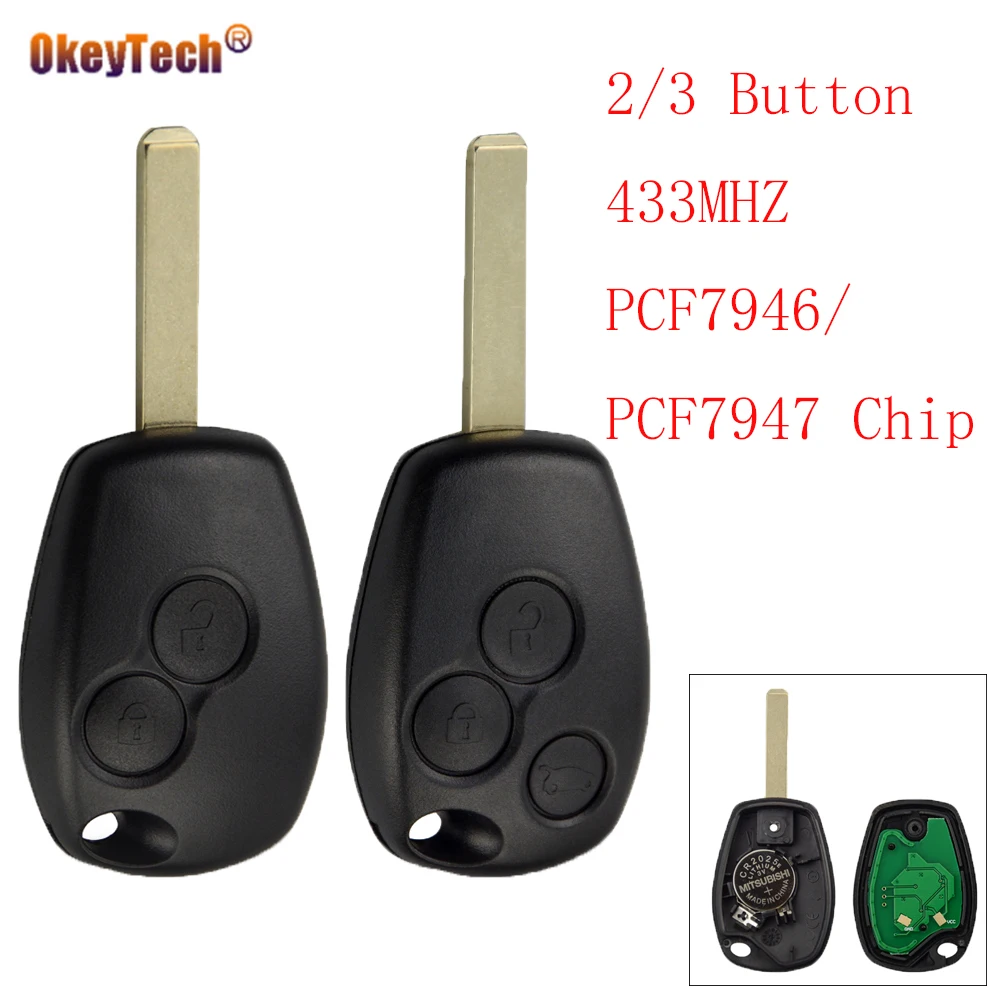 OkeyTech 2/3 кнопок 433 Мгц дистанционный Автомобильный ключ для Renault Duster Modus Clio 3 Dacia Logan