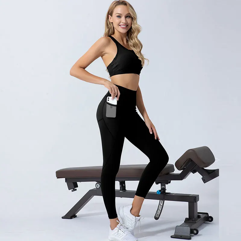 

Women's tracksuit yoga set Lycra fabric front zipper sports bra fitness yoga clothing quick-drying two-piece women's clothing