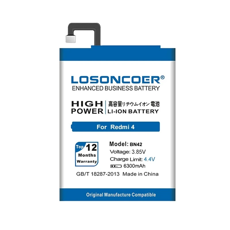 Аккумулятор LOSONCOER BN42 на 6300 мА · ч для Xiaomi Redmi 4 аккумулятор Xiao Mi Hongmi 2 ГБ ОЗУ 16 Гб ПЗУ |