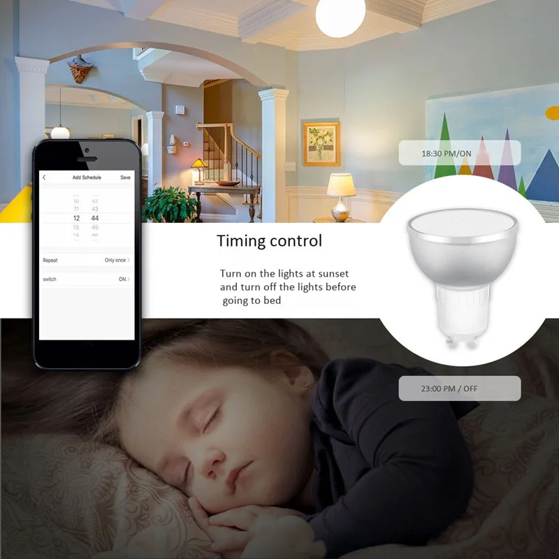 

GU10 WiFi Smart LED Bulb RGBW 5W Lamps APP Remote Control Dimmable Bulbs Work with Alexa/Google Home/IFTTT