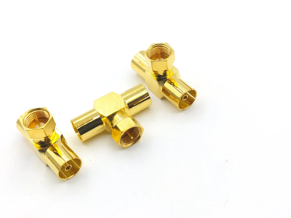 2 шт. позолоченный латунный F ТВ Штекер pin для 2x IEC PAL DVB T jack тройной разъем |