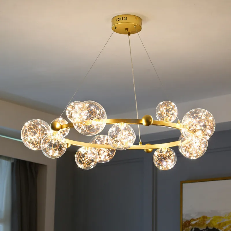 

Nordic Creative Gypsophila Led Beads Chandelier Painted Round Metal Pendant Chandelier Lighting Glass Bubble Lighting Luminarias