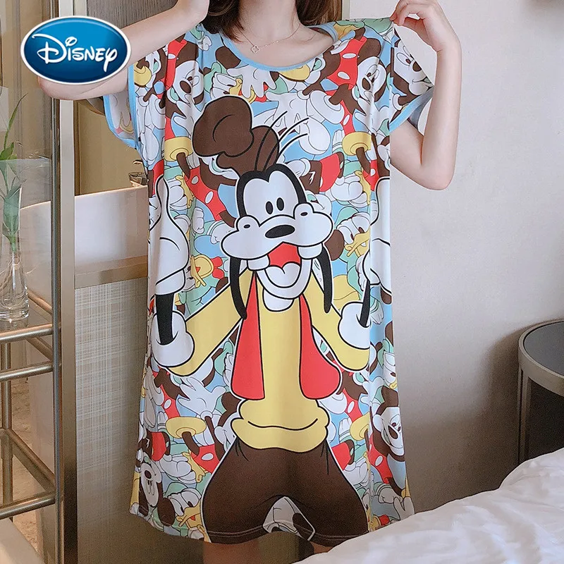 Disney Cartoon Mouse Minnie Print Night Dress New Women Nightgown Loose Short Sleeve Sleepshirts Nightdress Lovely Pajamas