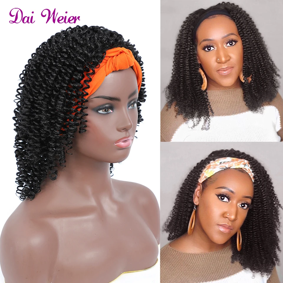 

Afro Kinky Curly Headband Wig Synthetic Hair Wig For Black Women Average Size Cap Heat Resistant Synthetic Wigs Fast Delivery