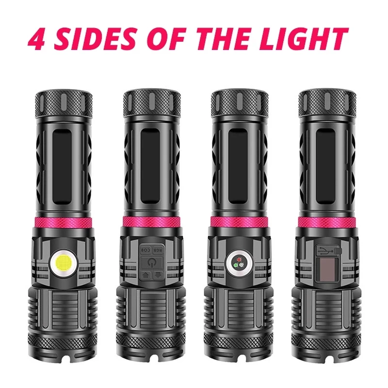 

Most Power XHP120 LED Flashlight 16-core LED Beads USB Rechargeable Zoom Hunting Lantern Aluminum 18650 Torch Green Red Blue