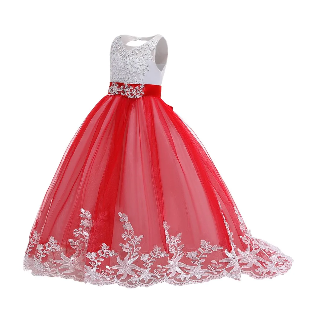 

Long Lace Dress For Girls Princess Sleeveless Bridesmaid Pageant Tutu Tulle Gown Party Wedding Dresses Vestido De Festa Infantil