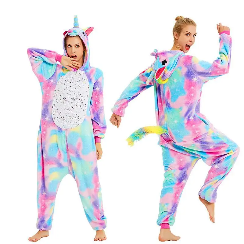 Новейшая зимняя Пижама с единорогом Kigurumi Ститч Пижама с животными ползунки «панда» для женщин и мужчин унисекс для взрослых фланелевые комплекты домашней одежды - Цвет: Bronzing TianMa FL