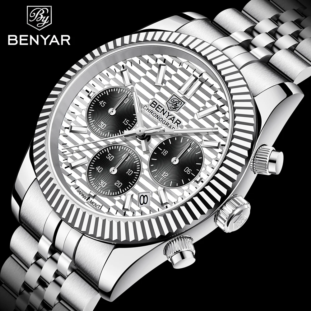 Benyar Luxury Mens Watches Fashion Business Waterproof Quartz Wrist Watch Men Top Brand Luxury Stainless Steel Sport Clock Male