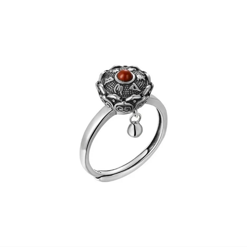

Retro ethnic handmade rings for women enamel lotus rotating opening adjustable ring party jewelry Mother's Day gifts wholesale