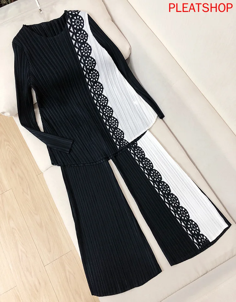 2020 Spring New Miyake Fold Suit Fashion Style Loose Plus Size Two-Piece Set Pleats Dresy Damskie Tracksuit Women Ensemble Femme