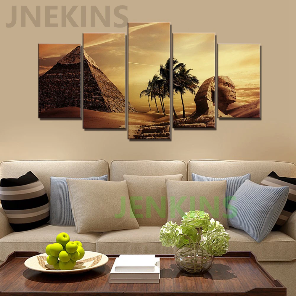 

5 Pieces canvas Painting Poster Module Room Wall Pyramid Egypt Sphinx Sunset Landscape Picture Art HD Home Decoration Frameless