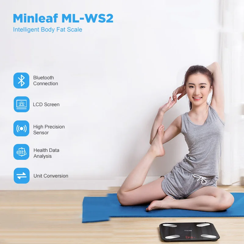 Minleaf ML-WS2 электронные весы для тела жировые мониторы цифровые весы для жира приложение анализатор состава тела монитор СВЕТОДИОДНЫЙ дисплей