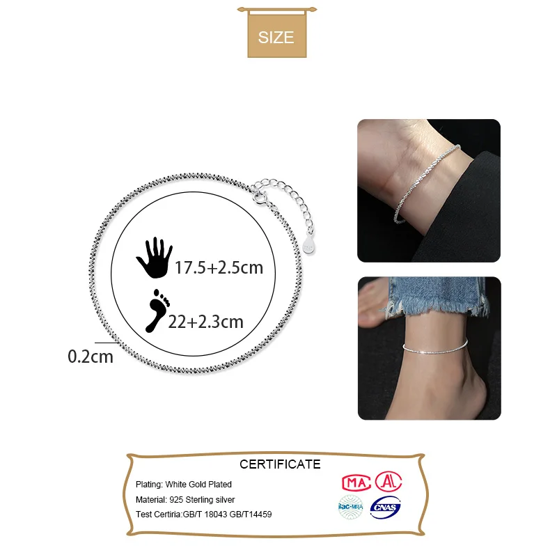 Женский браслет с цепочкой ElfoPlataSi однотонный из стерлингового серебра 925 пробы