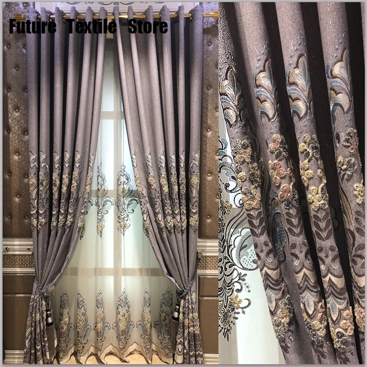 

Занавески на заказ для гостиной, спальни, европейские шторы с вышивкой, новые шенильные роскошные шторы высокого качества, затемняющие штор...