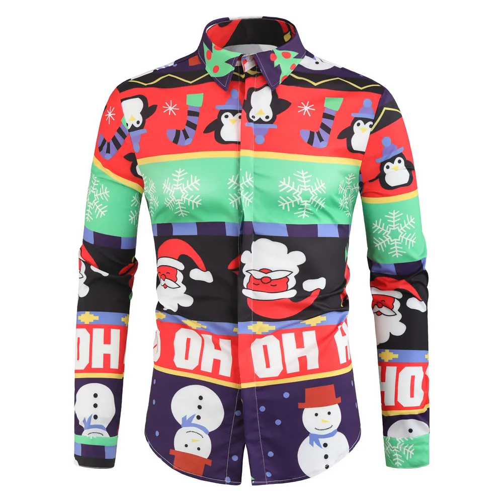 2019 красочные рубашки в рождественском стиле с рисунком Санта Клауса и снеговика
