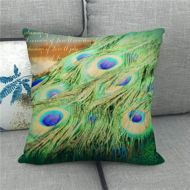 Наволочка для диванной подушки из льна/хлопка с павлиньими перьями | Дом и сад