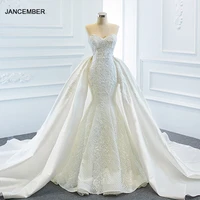 j66660 detachable train meimaid wedding dress 2020 appliques pearls sweetheart with sleeveless lace up back