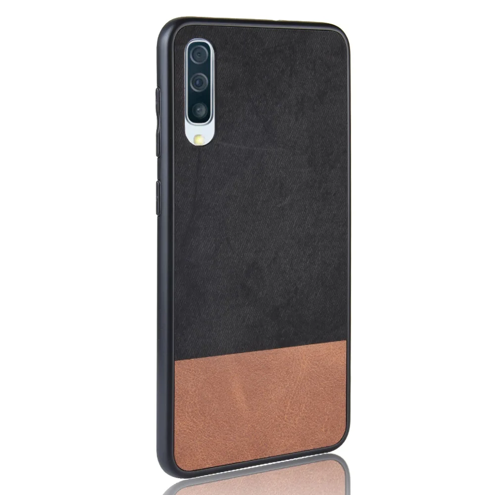 For Samsung Galaxy A50 Case Retro Denim Fabric Skin PU Leather Phone Cloth Texture Soft Back Cover (N0709) |